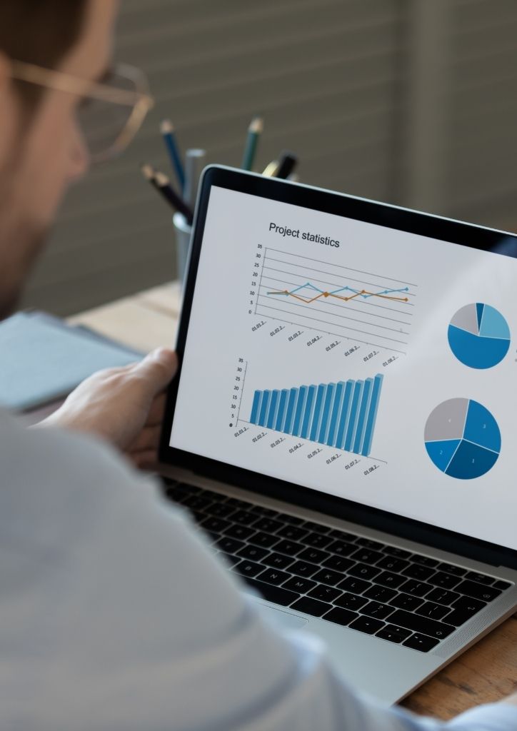 looking at data on laptop
